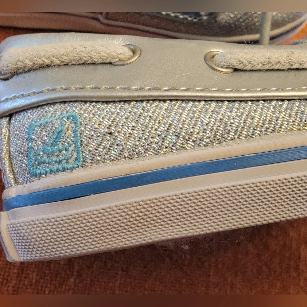 Sperry Silver Moccasins with Decorative Bow
